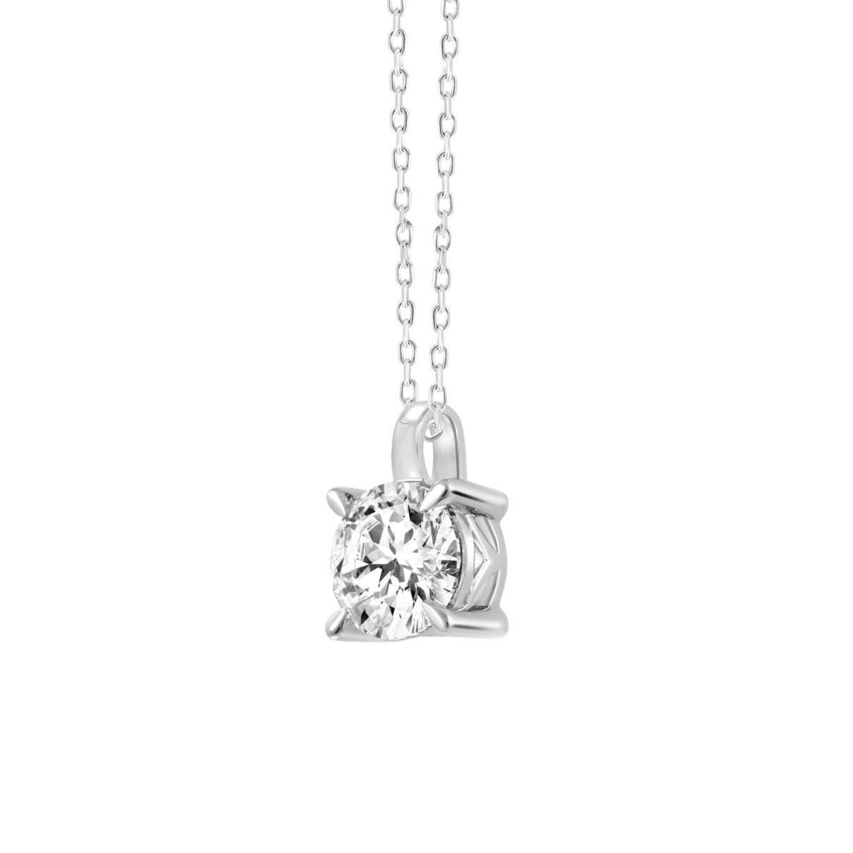 18K WHITE GOLD 1.00CT ROUND DIAMOND SOLITAIRE PENDANT WITH CHAIN (TALON CLAWS LOCK)