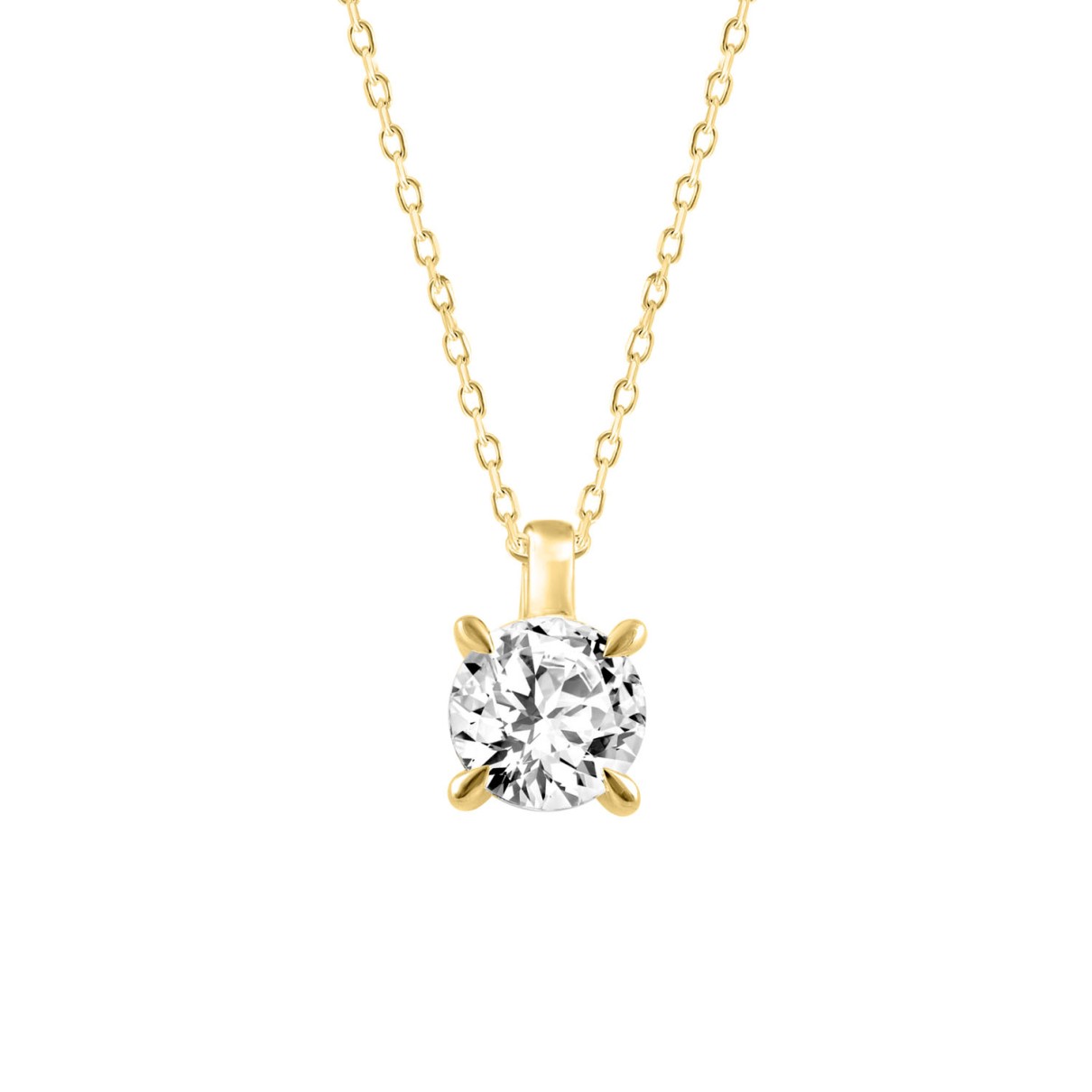 18K YELLOW GOLD 1.00CT ROUND DIAMOND SOLITAIRE PENDANT WITH CHAIN (TALON CLAWS LOCK)