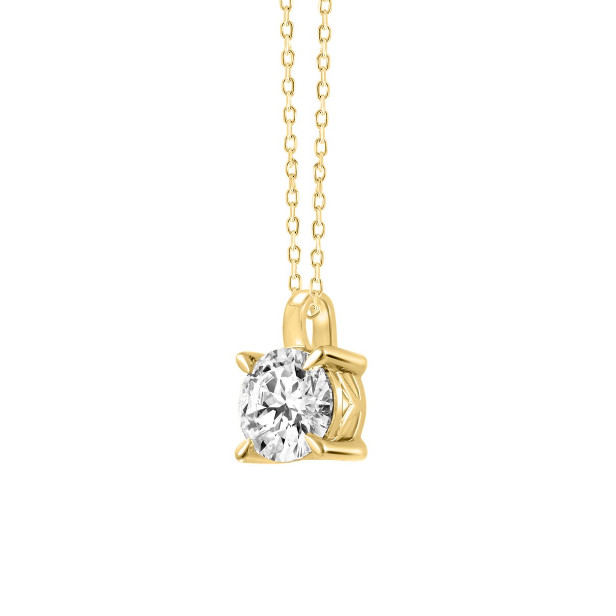 18K YELLOW GOLD 1.00CT ROUND DIAMOND SOLITAIRE PENDANT WITH CHAIN (TALON CLAWS LOCK)