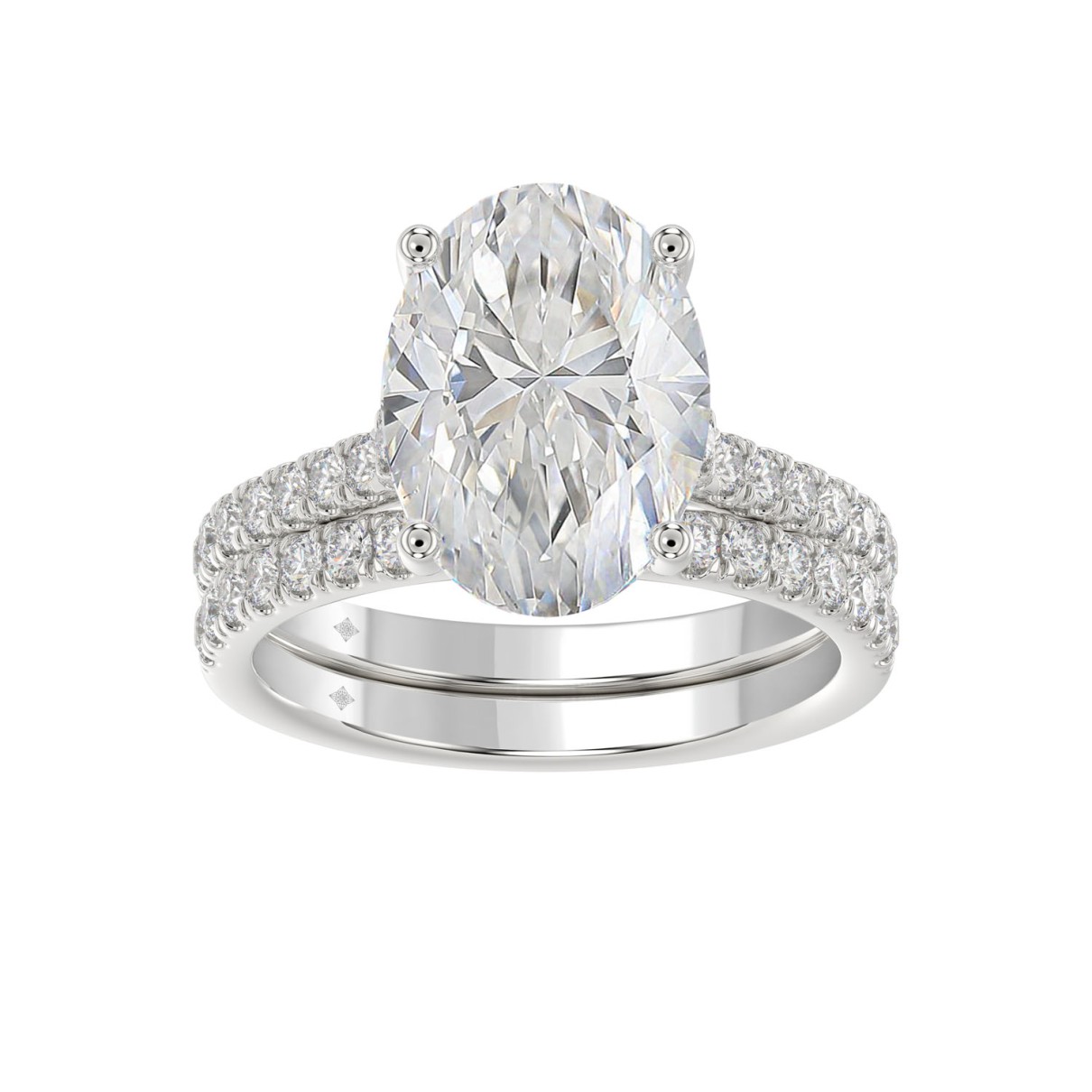 18K WHITE GOLD 4.00CT ROUND/OVAL DIAMOND LADIES BRIDAL SET (CENTER STONE OVAL DIAMOND 3 1/2CT)