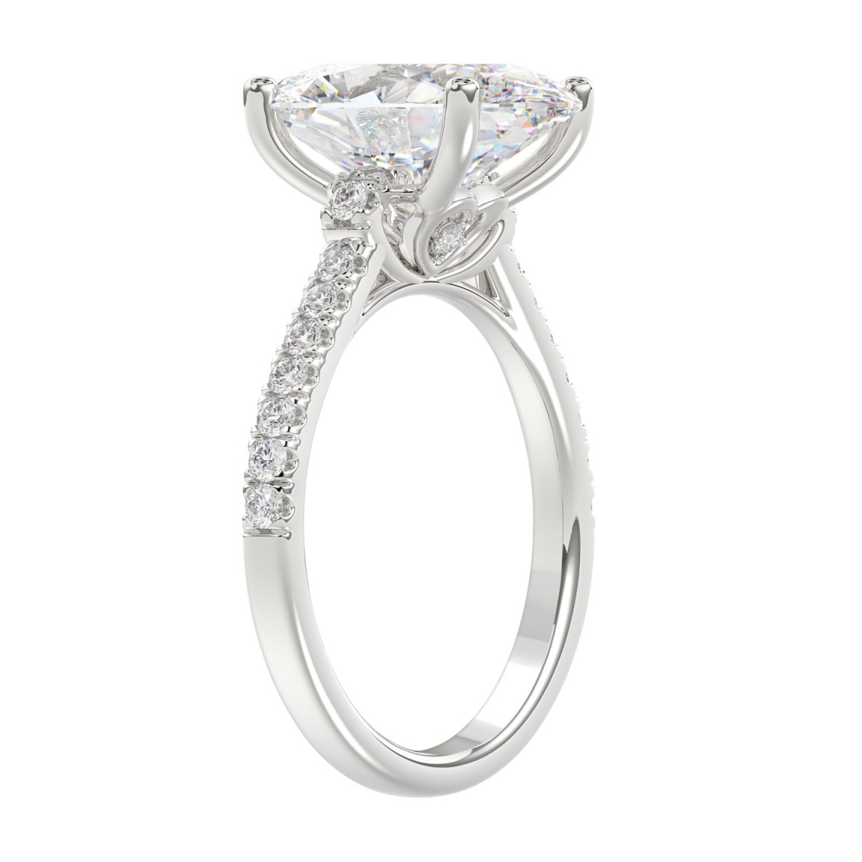 18K WHITE GOLD 4.00CT ROUND/OVAL DIAMOND LADIES BRIDAL SET (CENTER STONE OVAL DIAMOND 3 1/2CT)