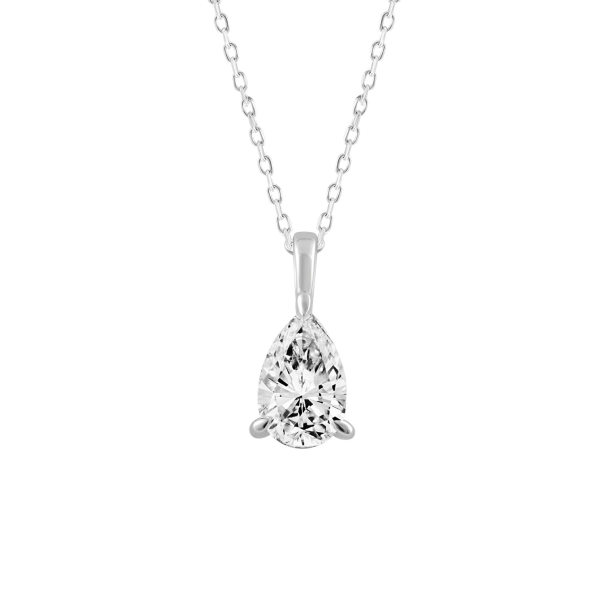 18K WHITE GOLD 1.00CT PEAR DIAMOND SOLITAIRE PENDANT WITH CHAIN (TALON CLAWS LOCK)