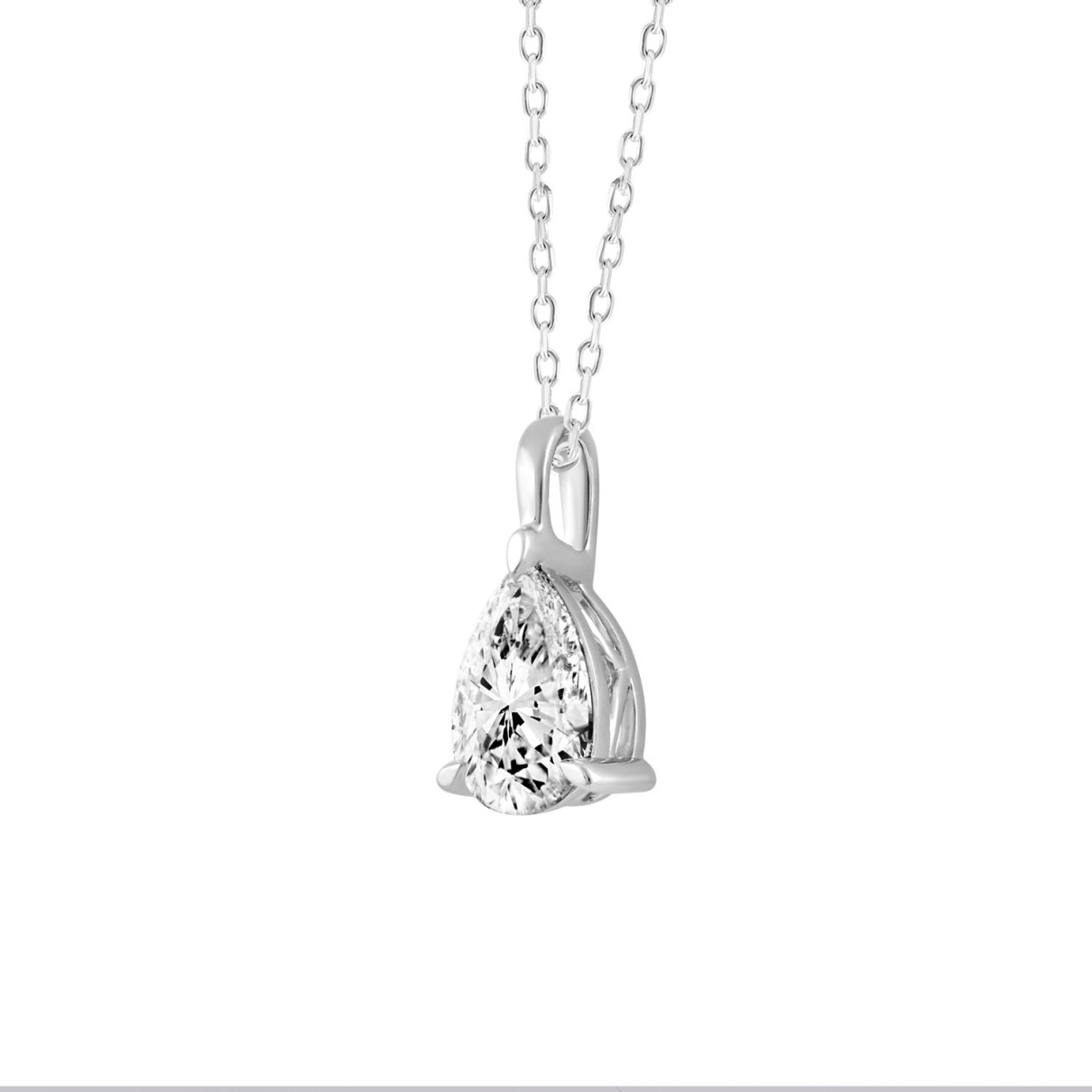 18K WHITE GOLD 1.00CT PEAR DIAMOND SOLITAIRE PENDANT WITH CHAIN (TALON CLAWS LOCK)