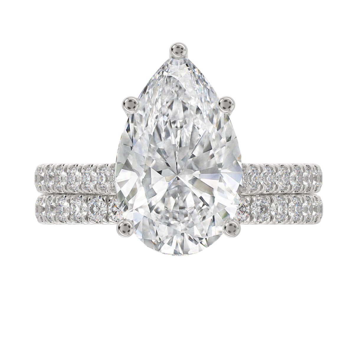 18K WHITE GOLD 4.00CT ROUND/PEAR DIAMOND LADIES BRIDAL SET (CENTER STONE PEAR DIAMOND 3 1/2CT)