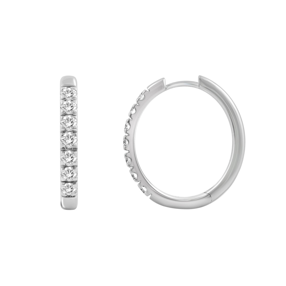 18K WHITE GOLD 1.00CT ROUND DIAMOND HOOP EARRINGS 