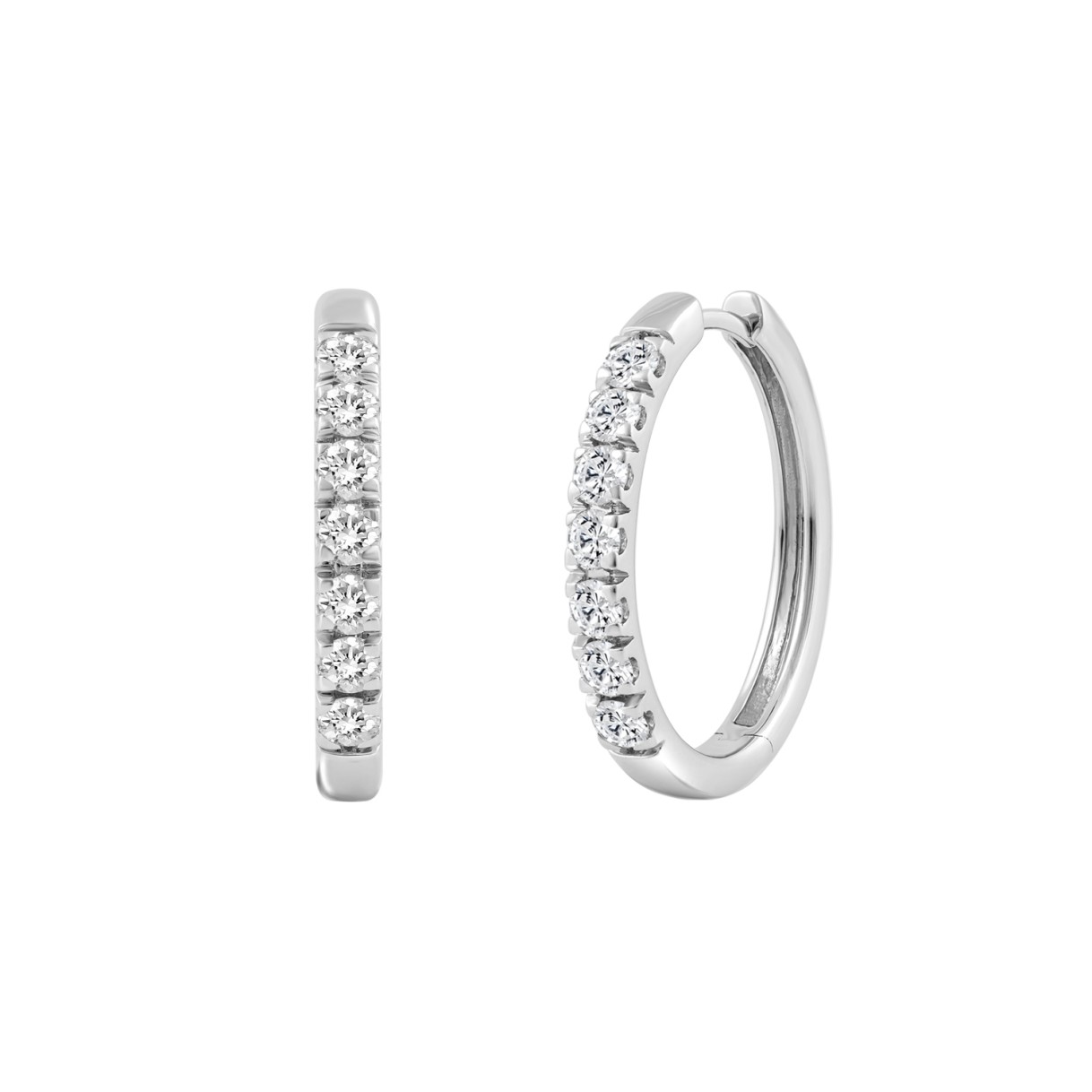 18K WHITE GOLD 1.00CT ROUND DIAMOND HOOP EARRINGS 