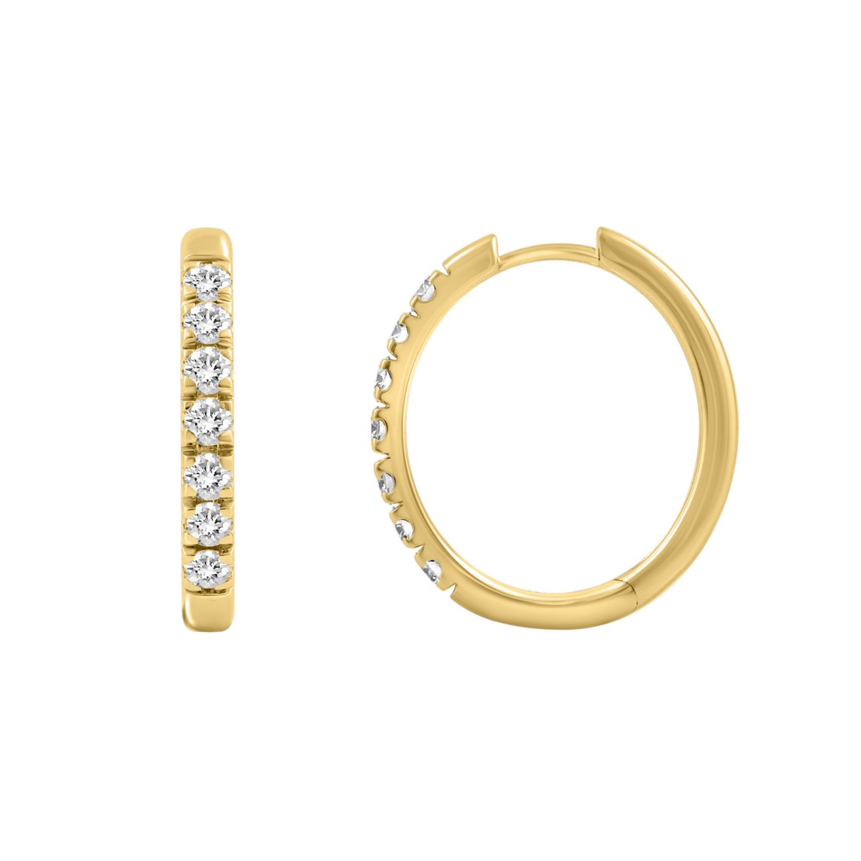 18K YELLOW GOLD 1.00CT ROUND DIAMOND HOOP EARRINGS 