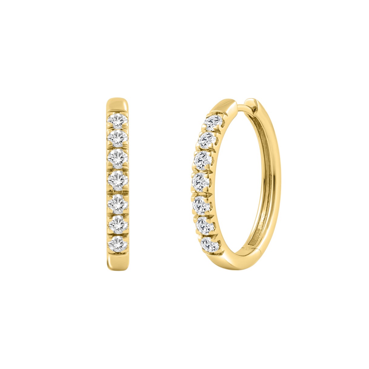 18K YELLOW GOLD 1.00CT ROUND DIAMOND HOOP EARRINGS 