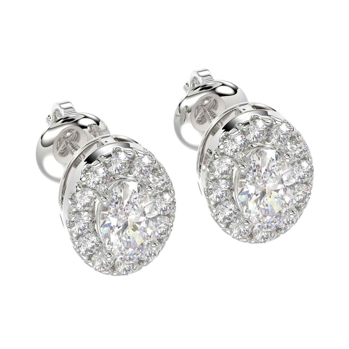 18K WHITE GOLD 2.00CT ROUND/OVAL DIAMOND LADIES EARRINGS 