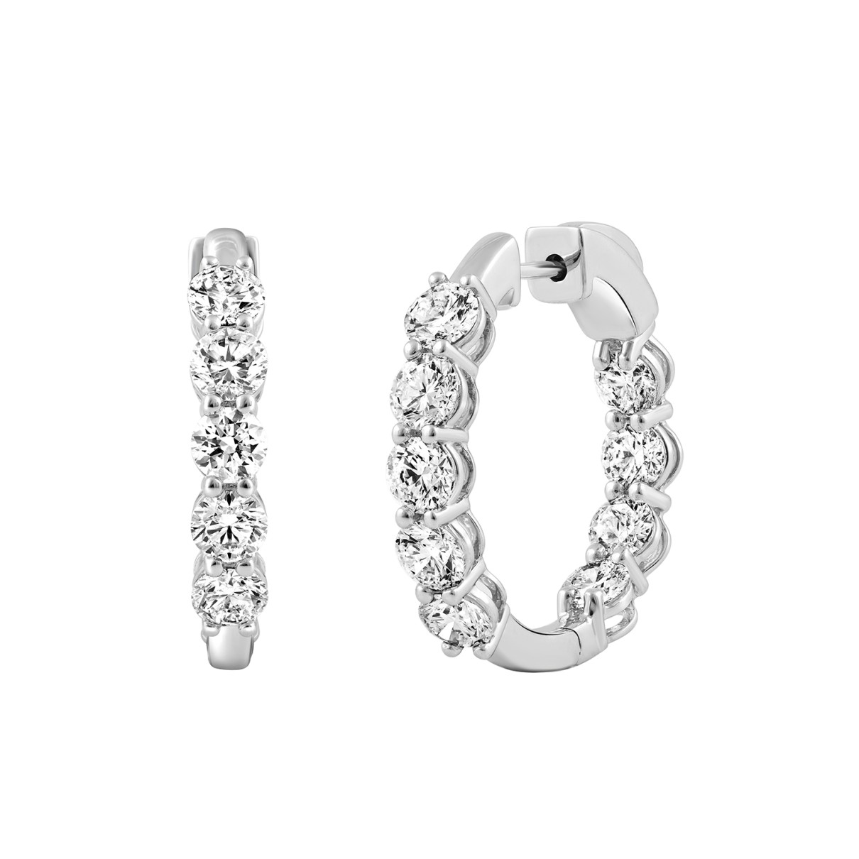 18K WHITE GOLD 4.00CT ROUND DIAMOND HOOP EARRINGS...