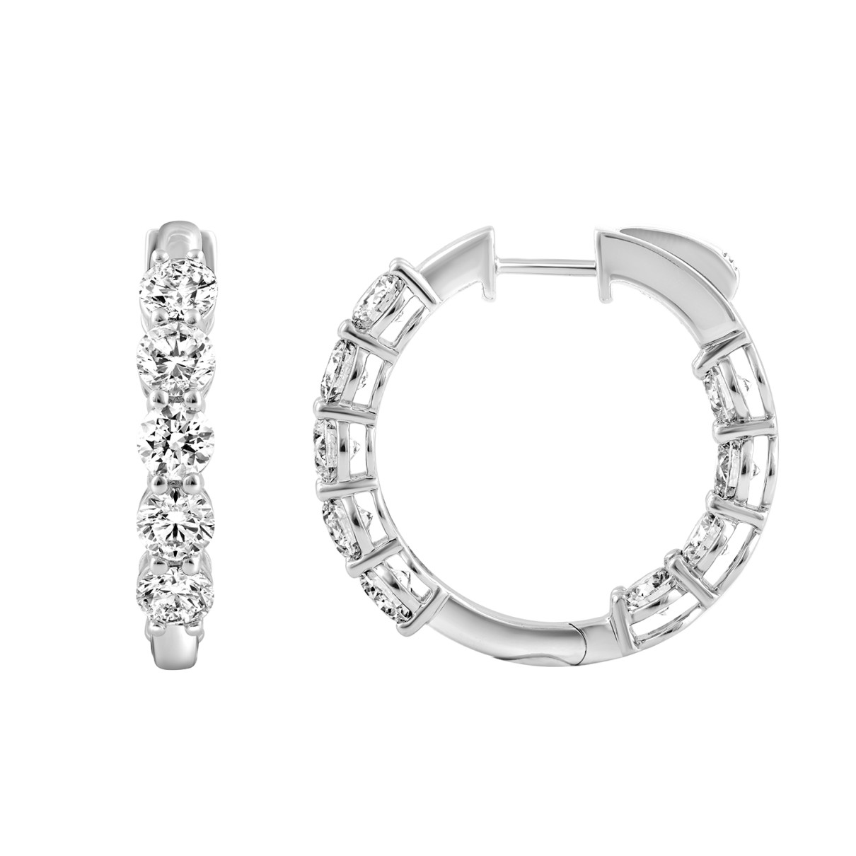 18K WHITE GOLD 4.00CT ROUND DIAMOND HOOP EARRINGS