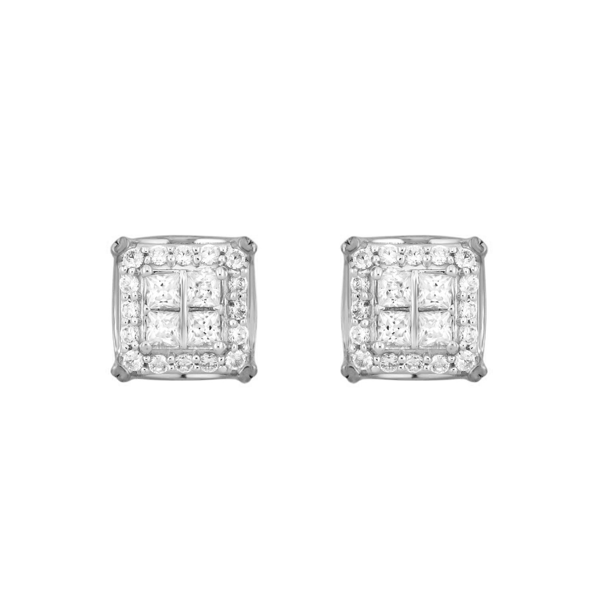 10K WHITE GOLD 1.00CT ROUND/PRINCESS DIAMOND LADIES EARRINGS 