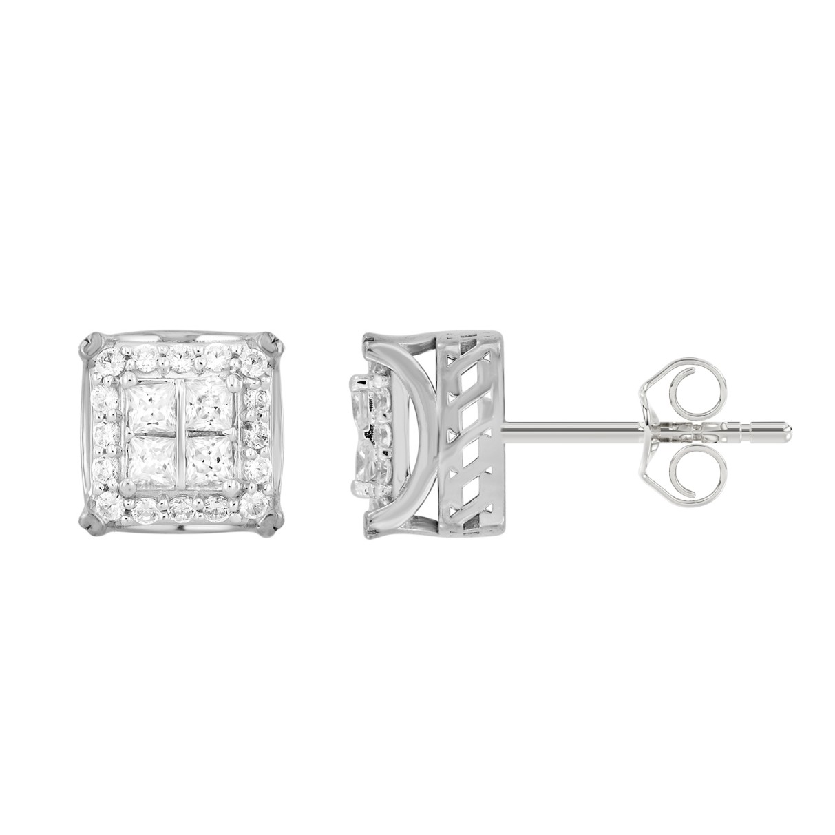 10K WHITE GOLD 1.00CT ROUND/PRINCESS DIAMOND LADIES EARRINGS 