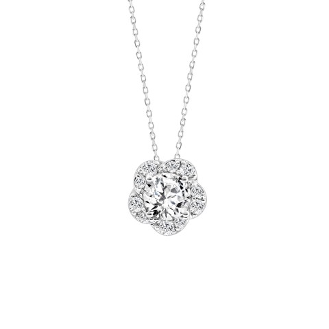 18K WHITE GOLD 1.00CT ROUND DIAMOND LADIES PENDANT WITH CHAIN (CENTER STONE ROUND DIAMOND 3/4CT)