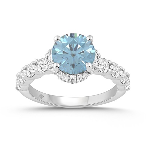 14K WHITE GOLD 3.00CT ROUND/BLUE SAPPHIRE ROUND DIAMOND LADIES RING (CENTER STONE BLUE SAPPHIRE ROUND DIAMOND 2CT)