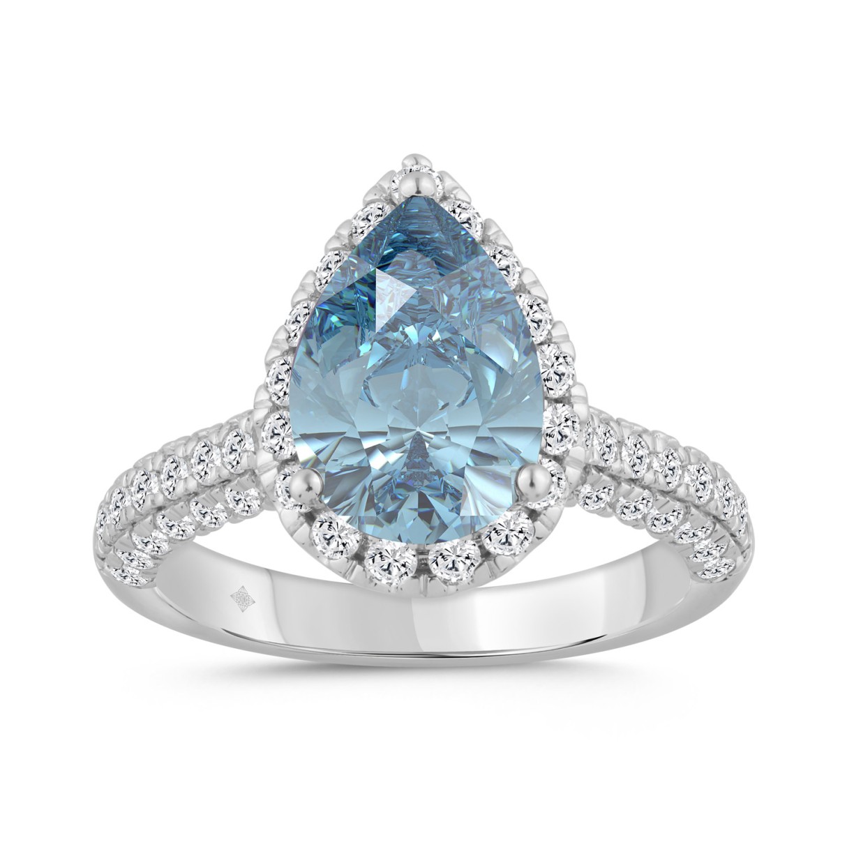 14K WHITE GOLD 3.00CT ROUND/BLUE SAPPHIRE PEAR DIAMOND LADIES RING (CENTER STONE BLUE SAPPHIRE PEAR DIAMOND 2CT)