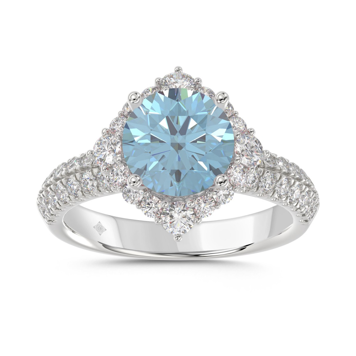 14K WHITE GOLD 2 3/4CT ROUND/BLUE SAPPHIRE ROUND DIAMOND LADIES RING (CENTER STONE BLUE SAPPHIRE ROUND DIAMOND 2CT)