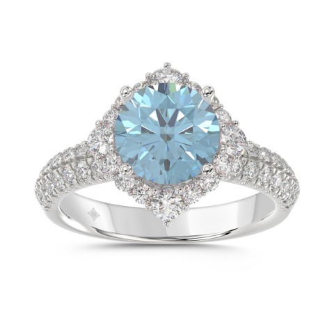 14K WHITE GOLD 2 3/4CT ROUND/BLUE SAPPHIRE ROUND DIAMOND LADIES RING (CENTER STONE BLUE SAPPHIRE ROUND DIAMOND 2CT)