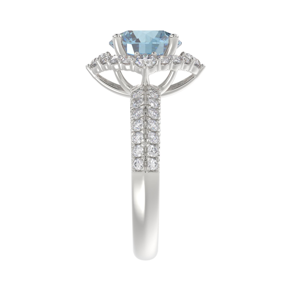 14K WHITE GOLD 2 3/4CT ROUND/BLUE SAPPHIRE ROUND DIAMOND LADIES RING (CENTER STONE BLUE SAPPHIRE ROUND DIAMOND 2CT)