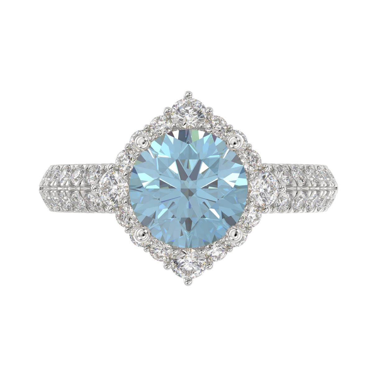 14K WHITE GOLD 2 3/4CT ROUND/BLUE SAPPHIRE ROUND DIAMOND LADIES RING (CENTER STONE BLUE SAPPHIRE ROUND DIAMOND 2CT)