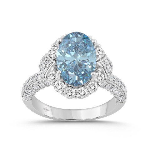 14K WHITE GOLD 4 1/2CT ROUND/BLUE SAPPHIRE OVAL DIAMOND LADIES RING (CENTER STONE BLUE SAPPHIRE OVAL DIAMOND 3CT)