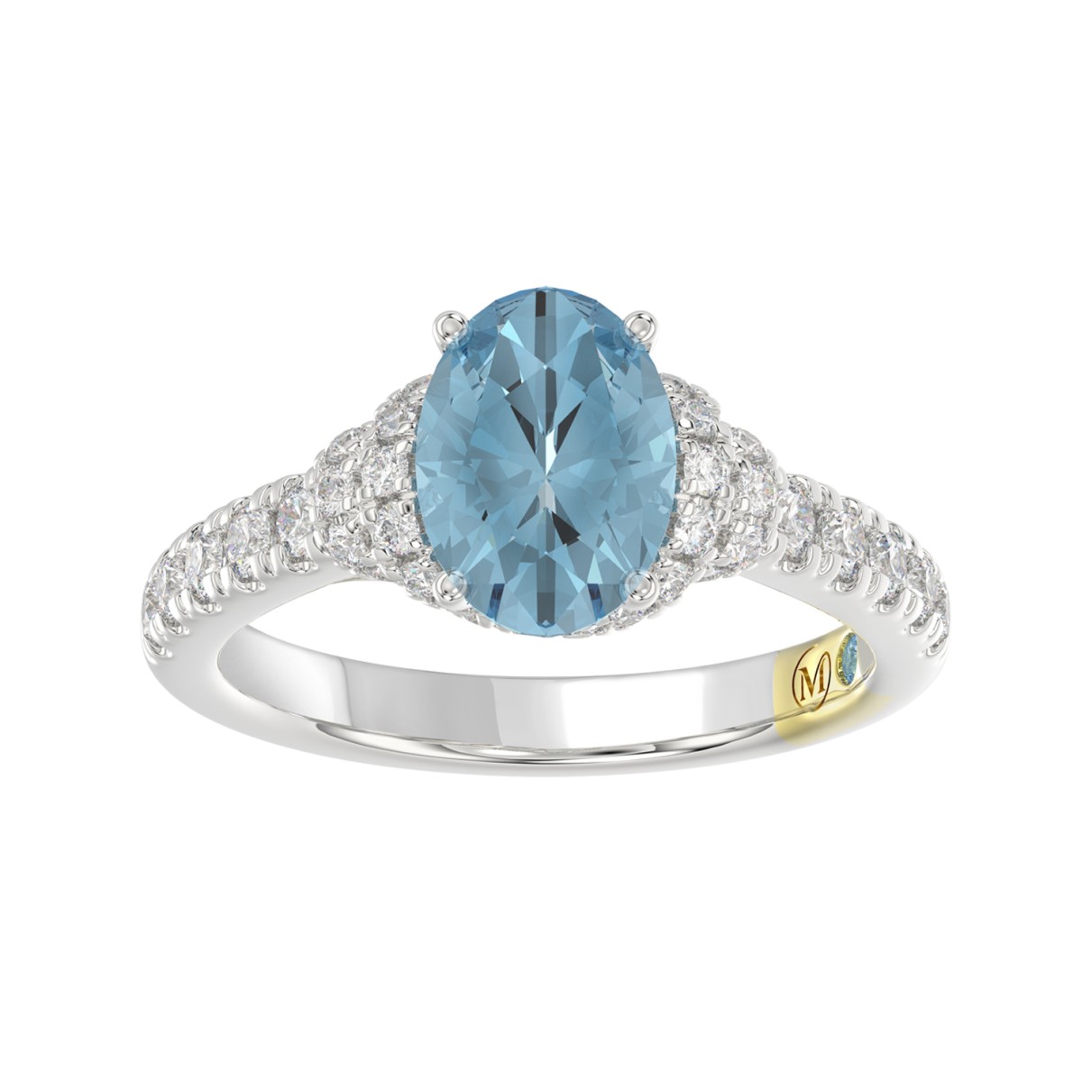 14K WHITE GOLD 2 3/4CT ROUND/OVAL BLUE DIAMOND LAD...