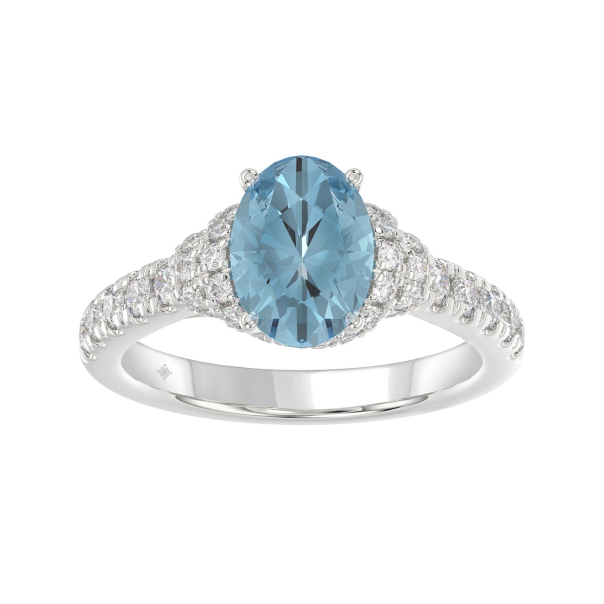 14K WHITE GOLD 2 3/4CT ROUND/OVAL BLUE DIAMOND LADIES RING (CENTER STONE OVAL BLUE DIAMOND 2.00CT)