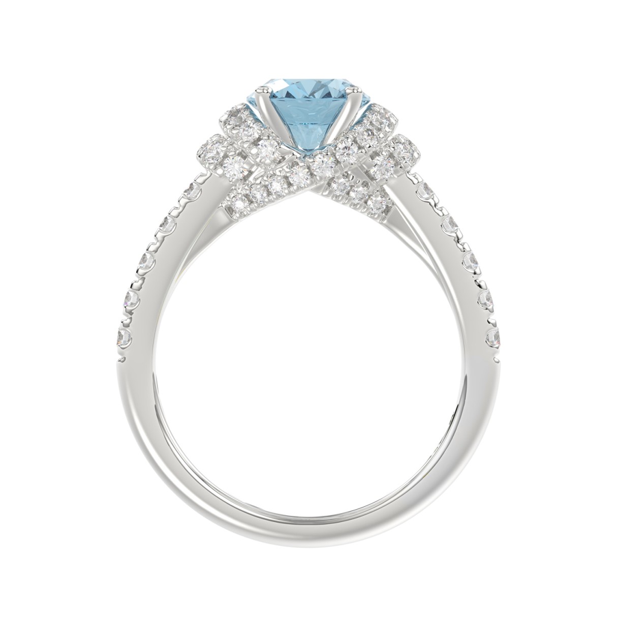 14K WHITE GOLD 2 3/4CT ROUND/OVAL BLUE DIAMOND LADIES RING (CENTER STONE OVAL BLUE DIAMOND 2.00CT)