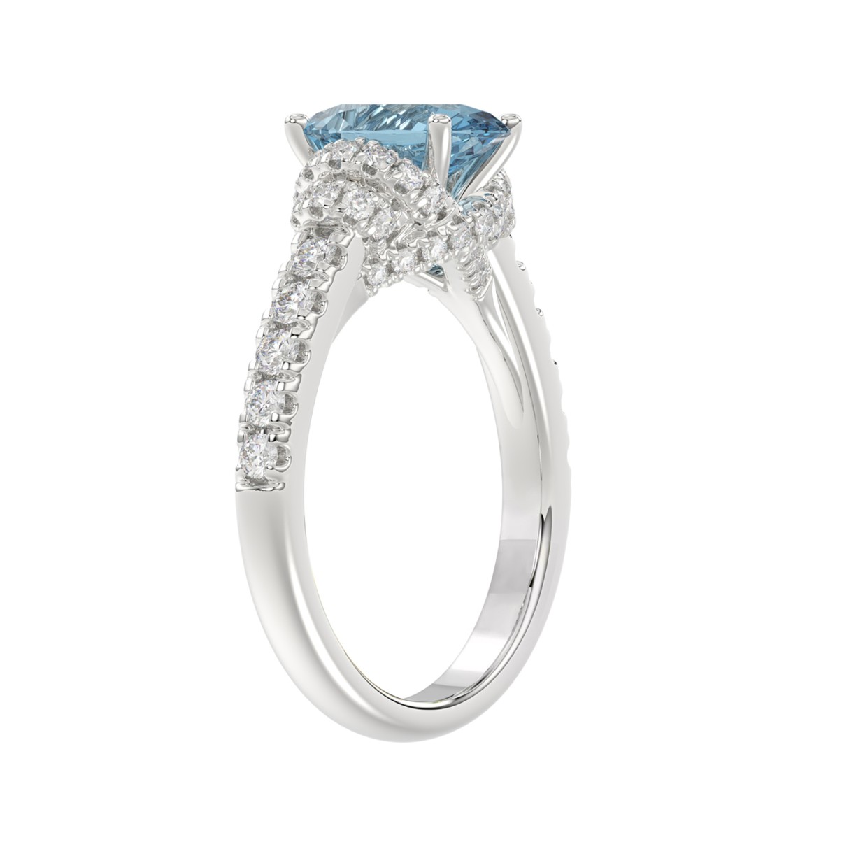 14K WHITE GOLD 2 3/4CT ROUND/OVAL BLUE DIAMOND LADIES RING (CENTER STONE OVAL BLUE DIAMOND 2.00CT)