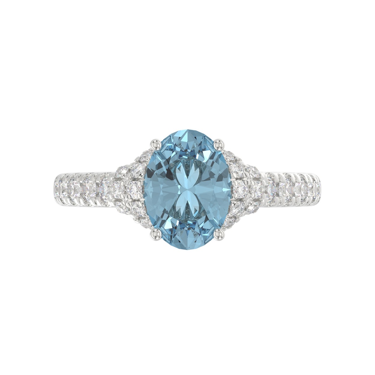 14K WHITE GOLD 2 3/4CT ROUND/OVAL BLUE DIAMOND LADIES RING (CENTER STONE OVAL BLUE DIAMOND 2.00CT)