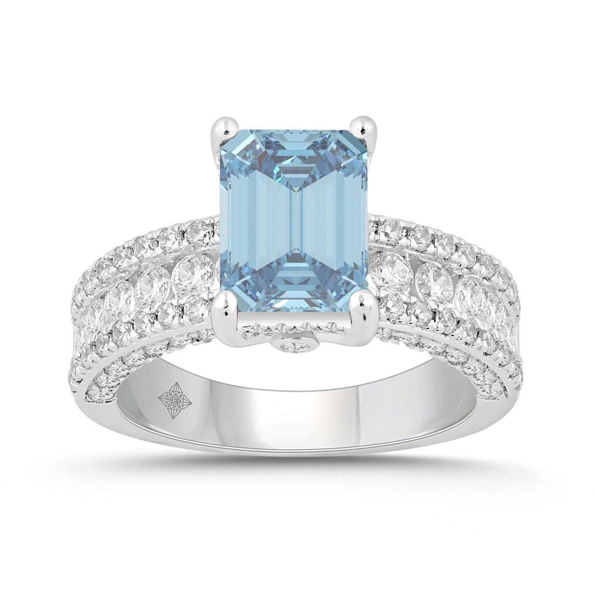 14K WHITE GOLD 4 1/2CT ROUND/BLUE SAPPHIRE EMERALD DIAMOND LADIES RING (CENTER STONE BLUE SAPPHIRE EMERALD DIAMOND 3CT)