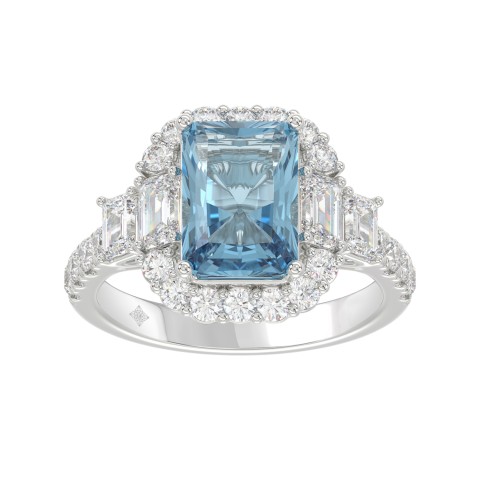 14K WHITE GOLD 4 1/2CT ROUND/EMERALD DIAMOND LADIES RING  (CENTER STONE EMERALD BLUE DIAMOND 3.00CT)