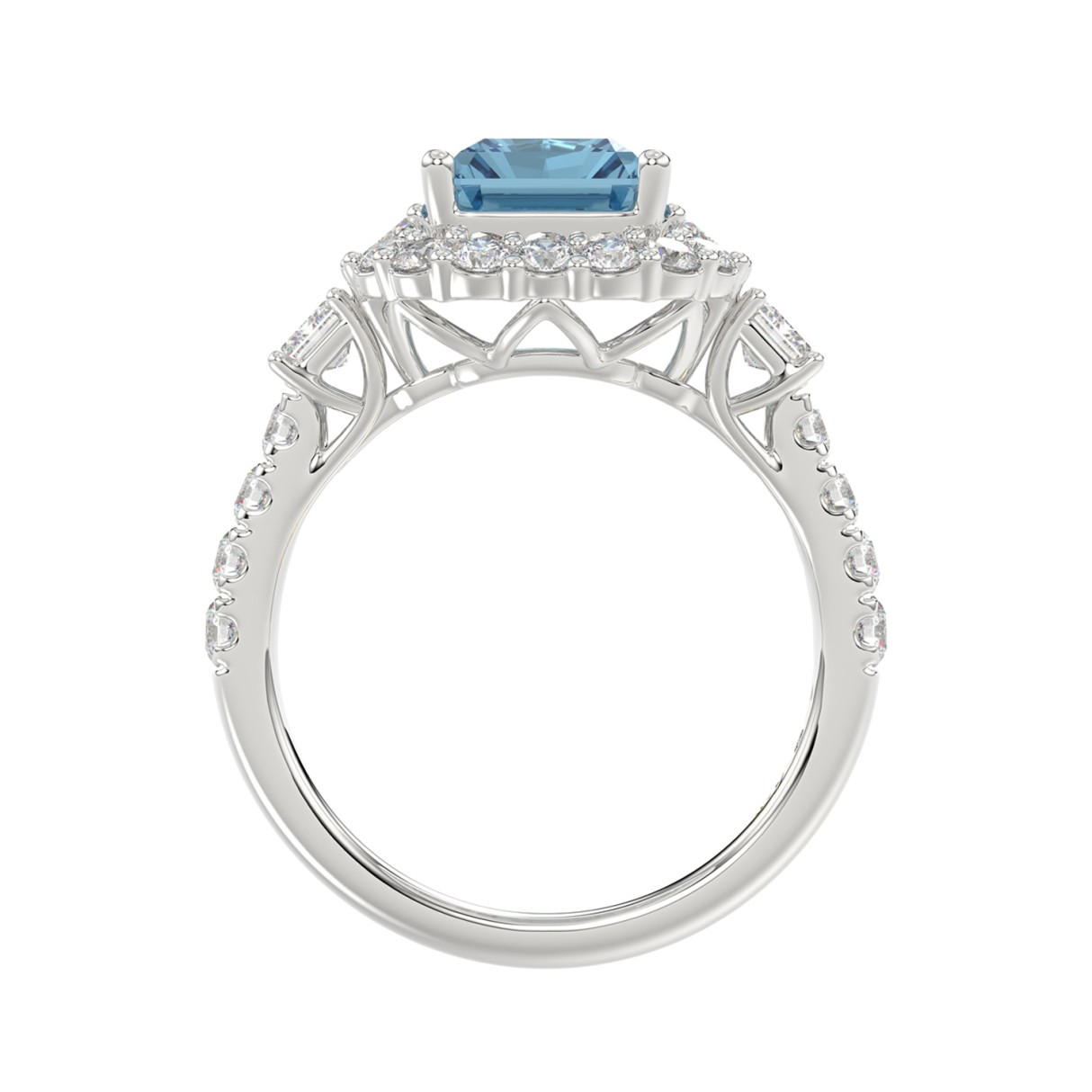 14K WHITE GOLD 4 1/2CT ROUND/EMERALD DIAMOND LADIES RING  (CENTER STONE EMERALD BLUE DIAMOND 3.00CT)