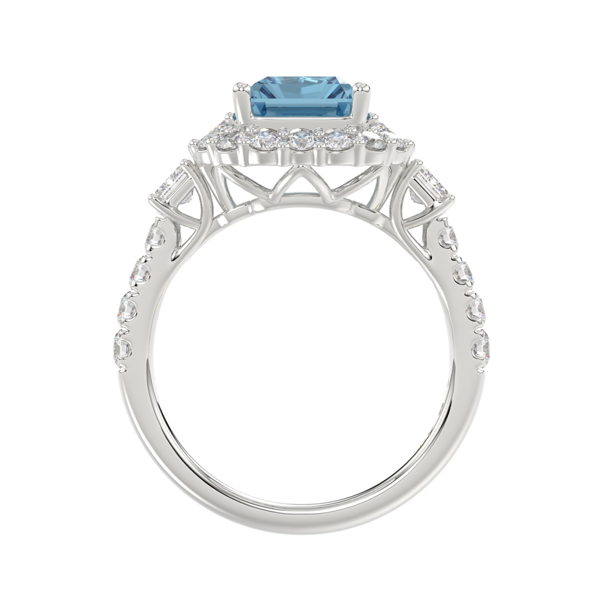 14K WHITE GOLD 4 1/2CT ROUND/EMERALD DIAMOND LADIES RING  (CENTER STONE RADIANT BLUE DIAMOND 3.00CT)