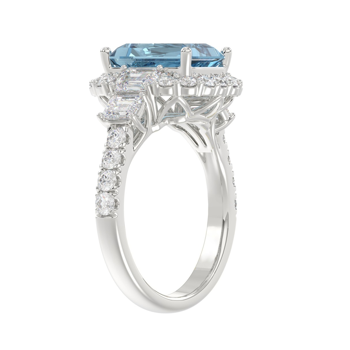 14K WHITE GOLD 4 1/2CT ROUND/EMERALD DIAMOND LADIES RING  (CENTER STONE EMERALD BLUE DIAMOND 3.00CT)