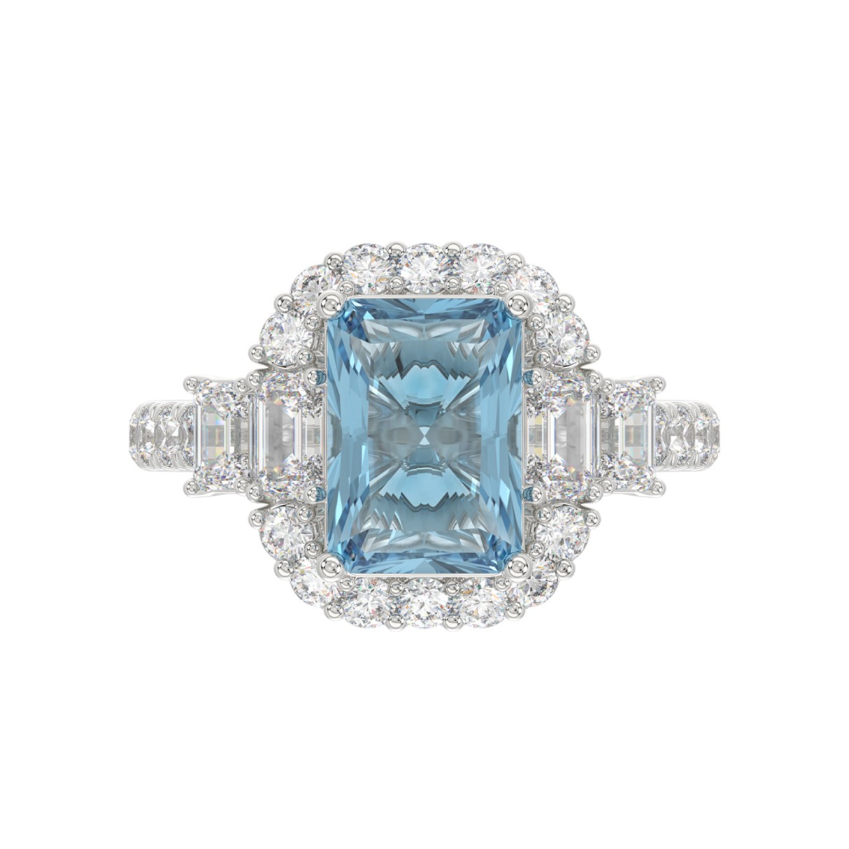 14K WHITE GOLD 4 1/2CT ROUND/EMERALD DIAMOND LADIES RING  (CENTER STONE EMERALD BLUE DIAMOND 3.00CT)