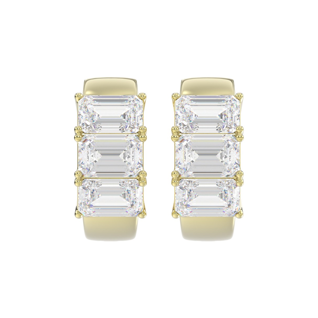 14K YELLOW GOLD 3.00CT EMERALD DIAMOND HOOPS EARRI...