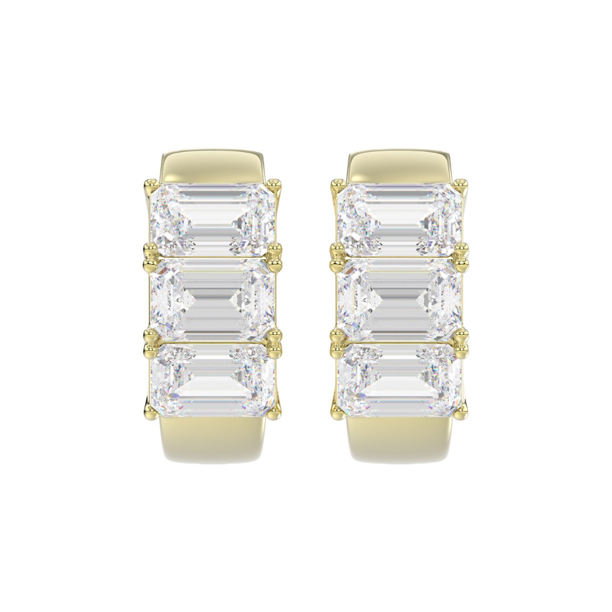 14K YELLOW GOLD 3.00CT EMERALD DIAMOND HOOPS EARRING