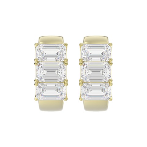 14K YELLOW GOLD 3.00CT EMERALD DIAMOND HOOPS EARRING