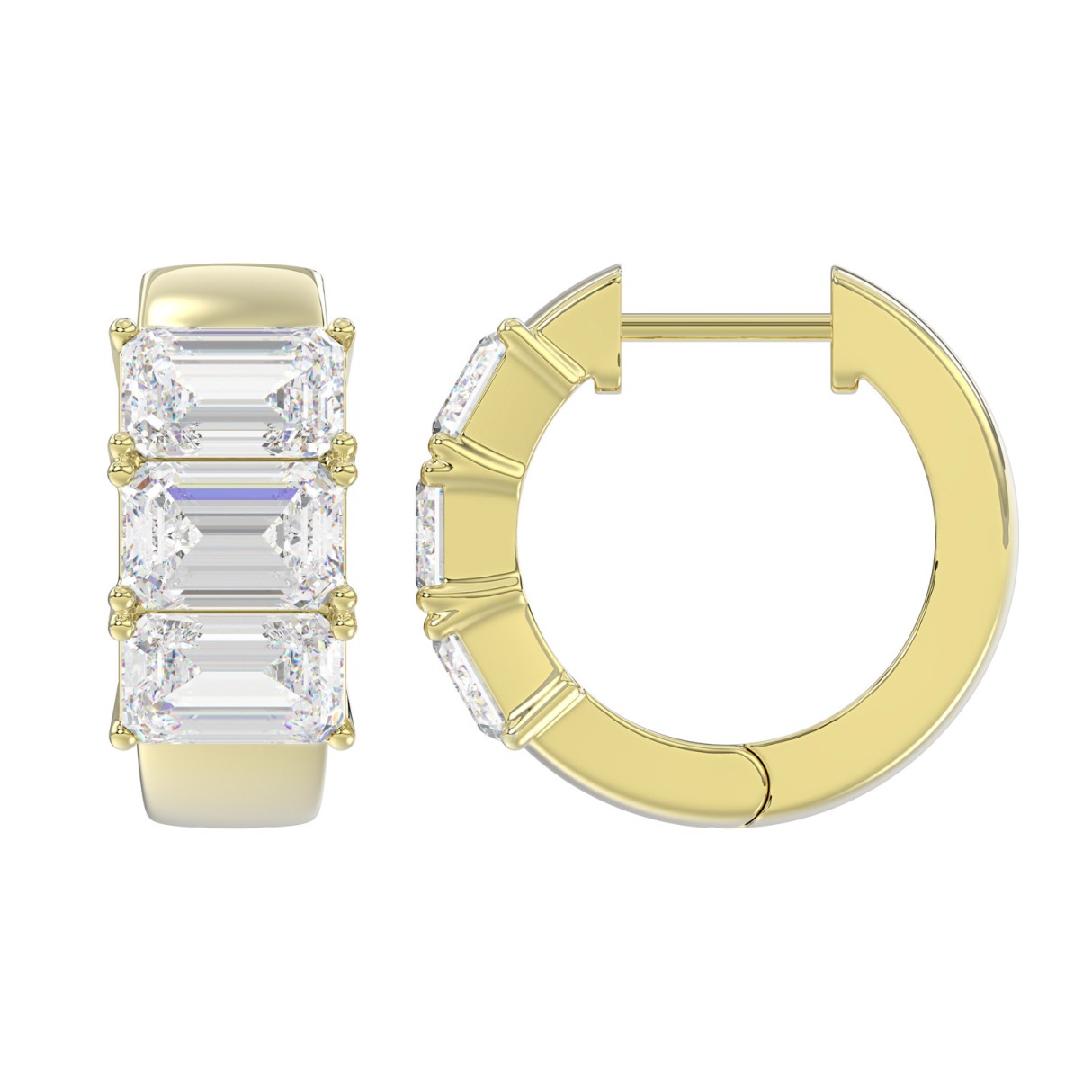 14K YELLOW GOLD 3.00CT EMERALD DIAMOND HOOPS EARRING