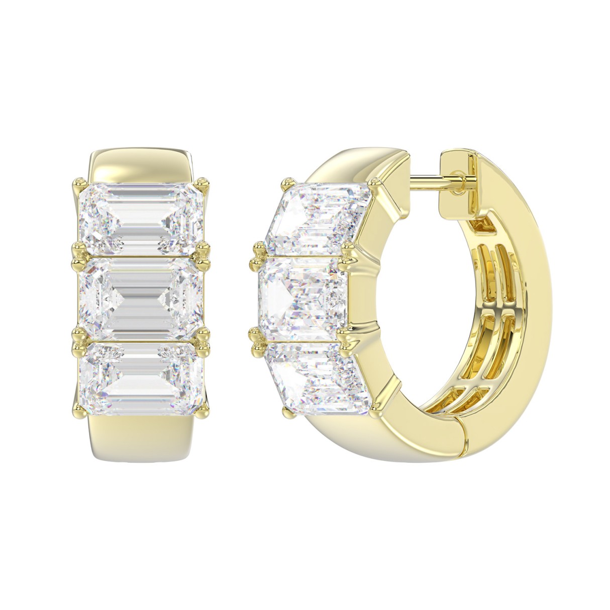 14K YELLOW GOLD 3.00CT EMERALD DIAMOND HOOPS EARRING