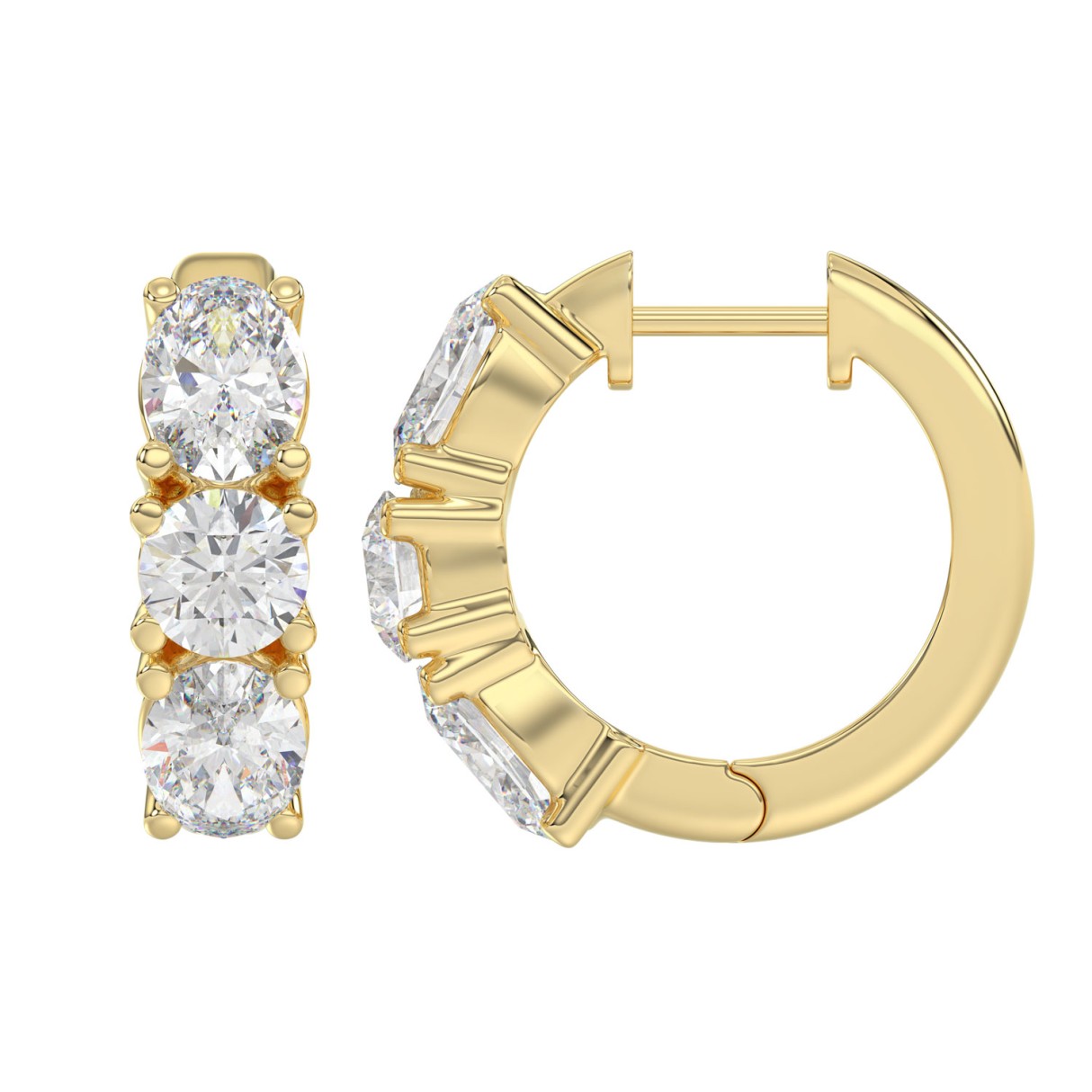 Luxury 14K Yellow Gold 3.00CT Round & Oval Cut Diamond Ladies Hoop Earrings