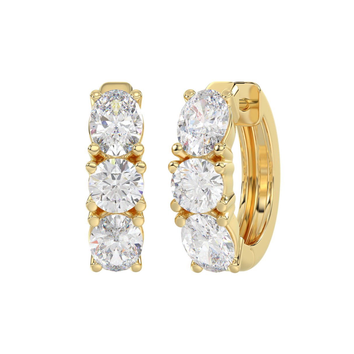 Luxury 14K Yellow Gold 3.00CT Round & Oval Cut Diamond Ladies Hoop Earrings
