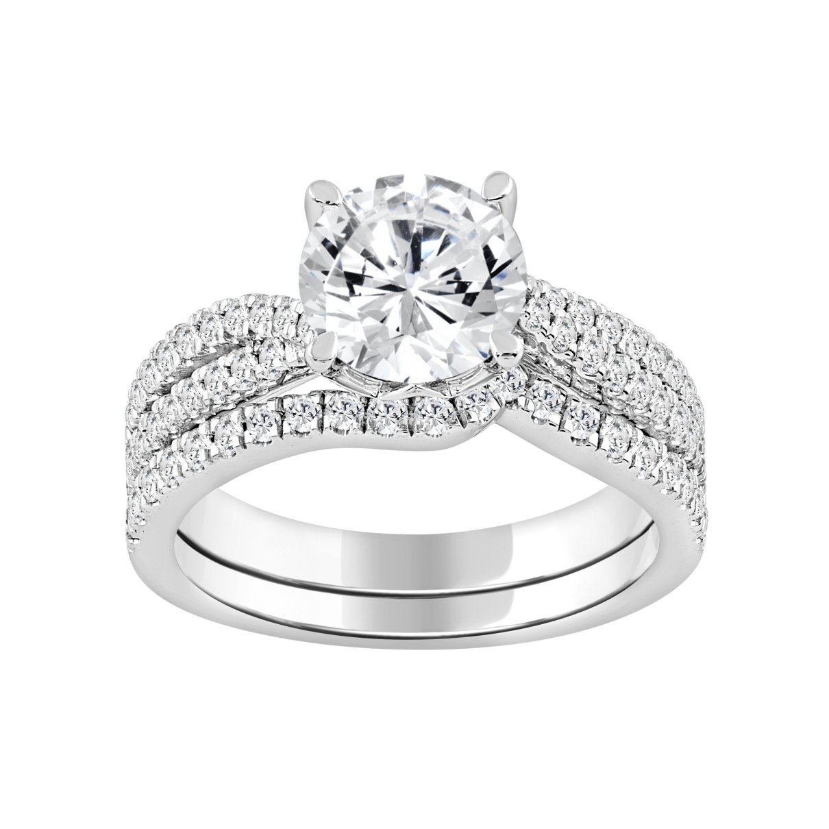 14K WHITE GOLD 2 1/2CT ROUND DIAMOND LADIES BRIDAL SET (CENTER STONE ROUND DIAMOND 2CT)