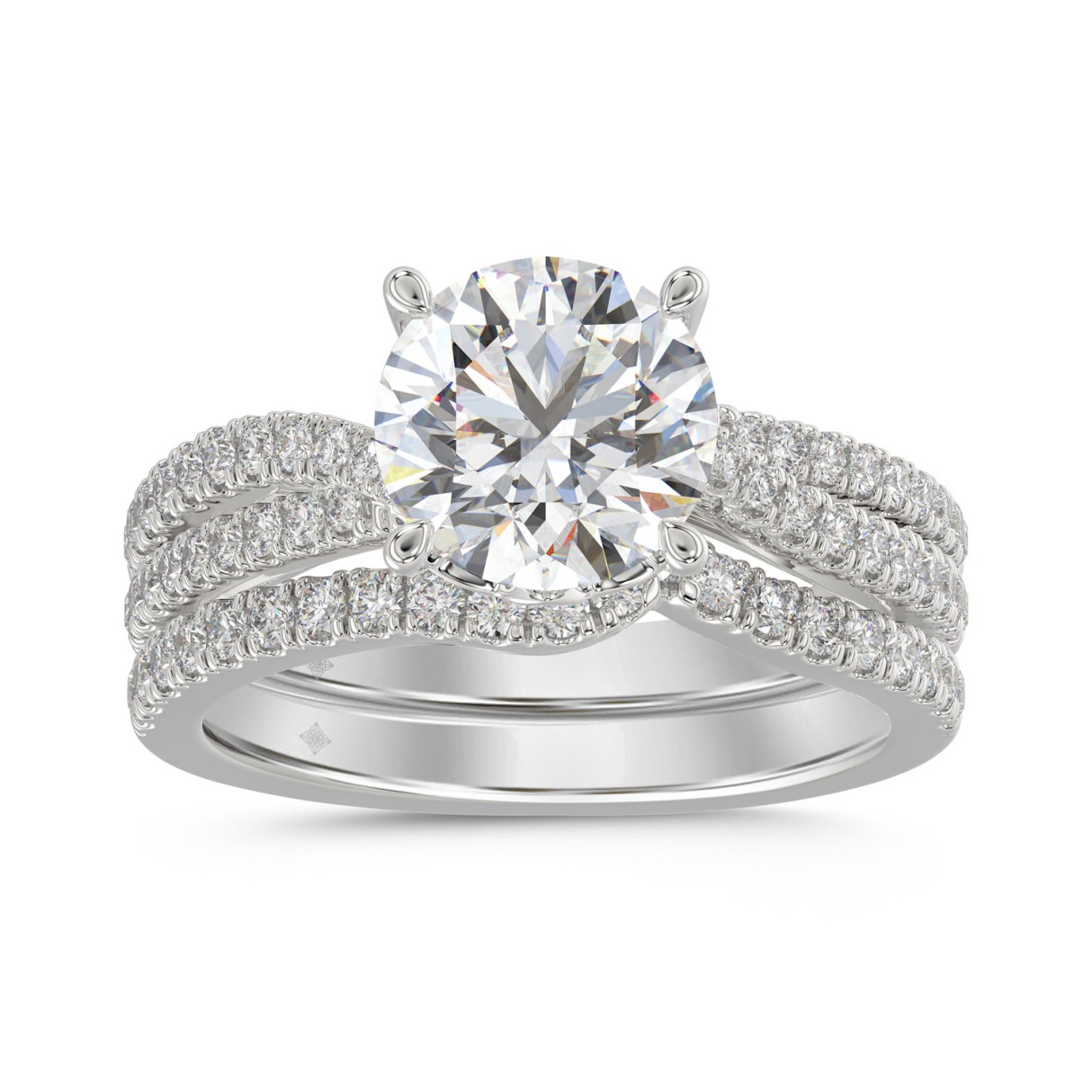 14K WHITE GOLD 2 1/2CT ROUND DIAMOND BRIDAL SET (C...