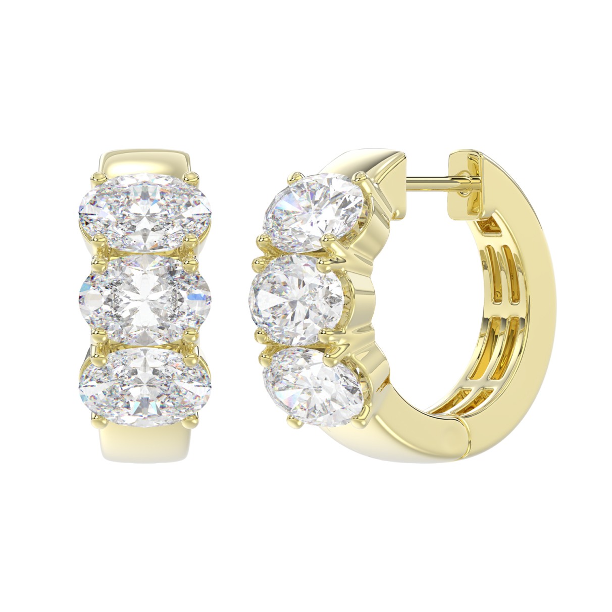 14K YELLOW GOLD 3.00CT OVAL DIAMOND LADIES HOOP EARRINGS