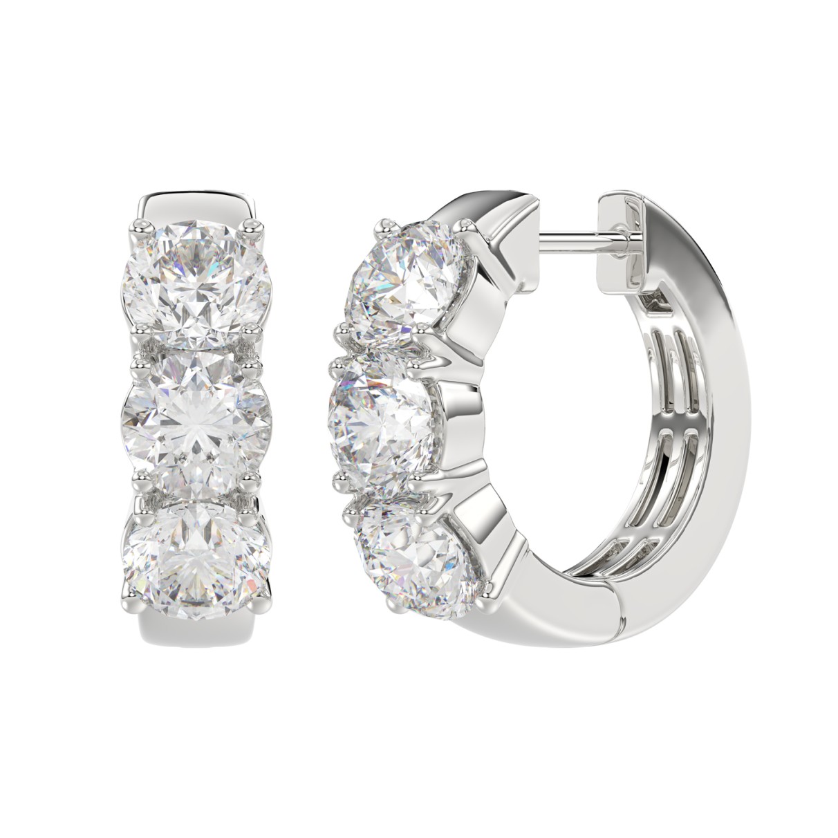 14K WHITE GOLD 3.00CT ROUND DIAMOND LADIES HOOP EARRINGS