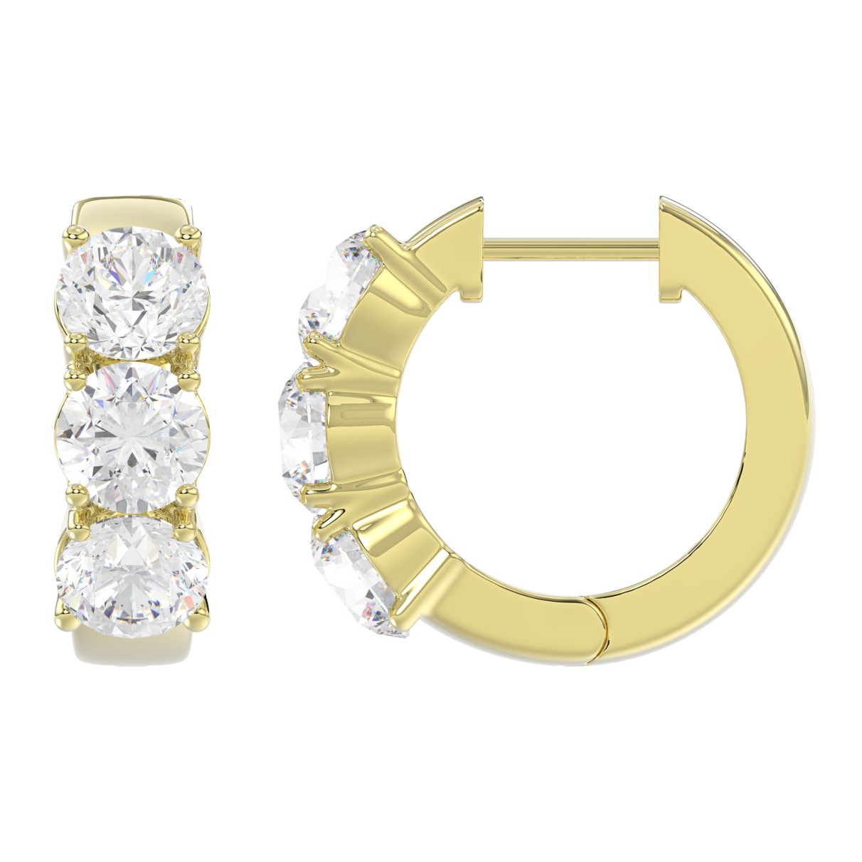 14K YELLOW GOLD 3.00CT ROUND DIAMOND HOOP EARRINGS