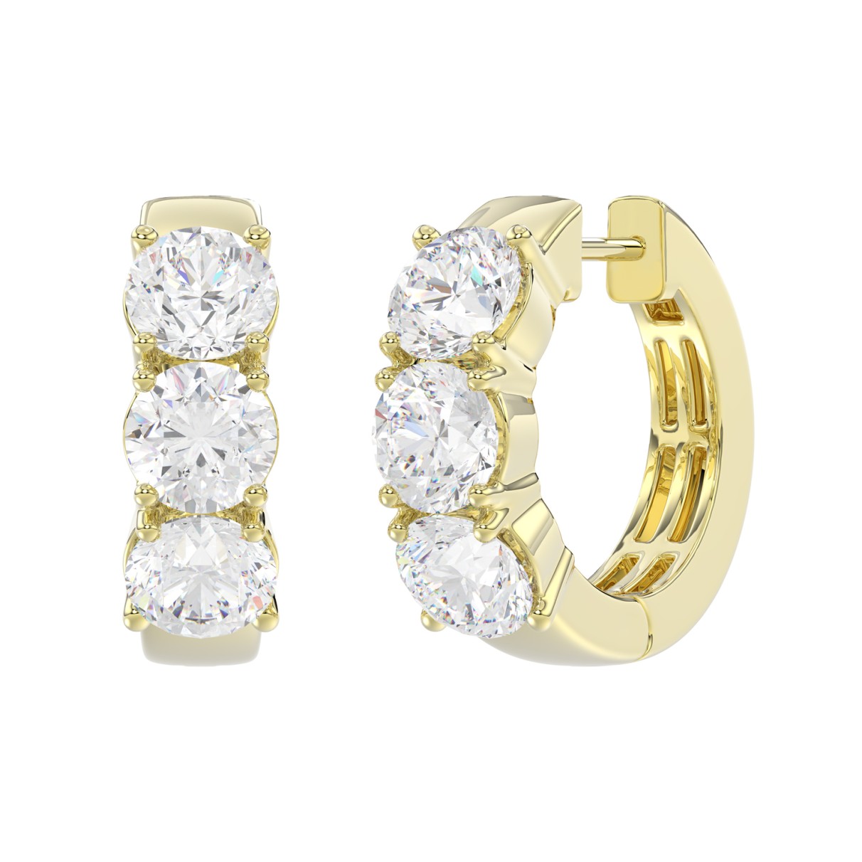 14K YELLOW GOLD 3.00CT ROUND DIAMOND HOOP EARRINGS