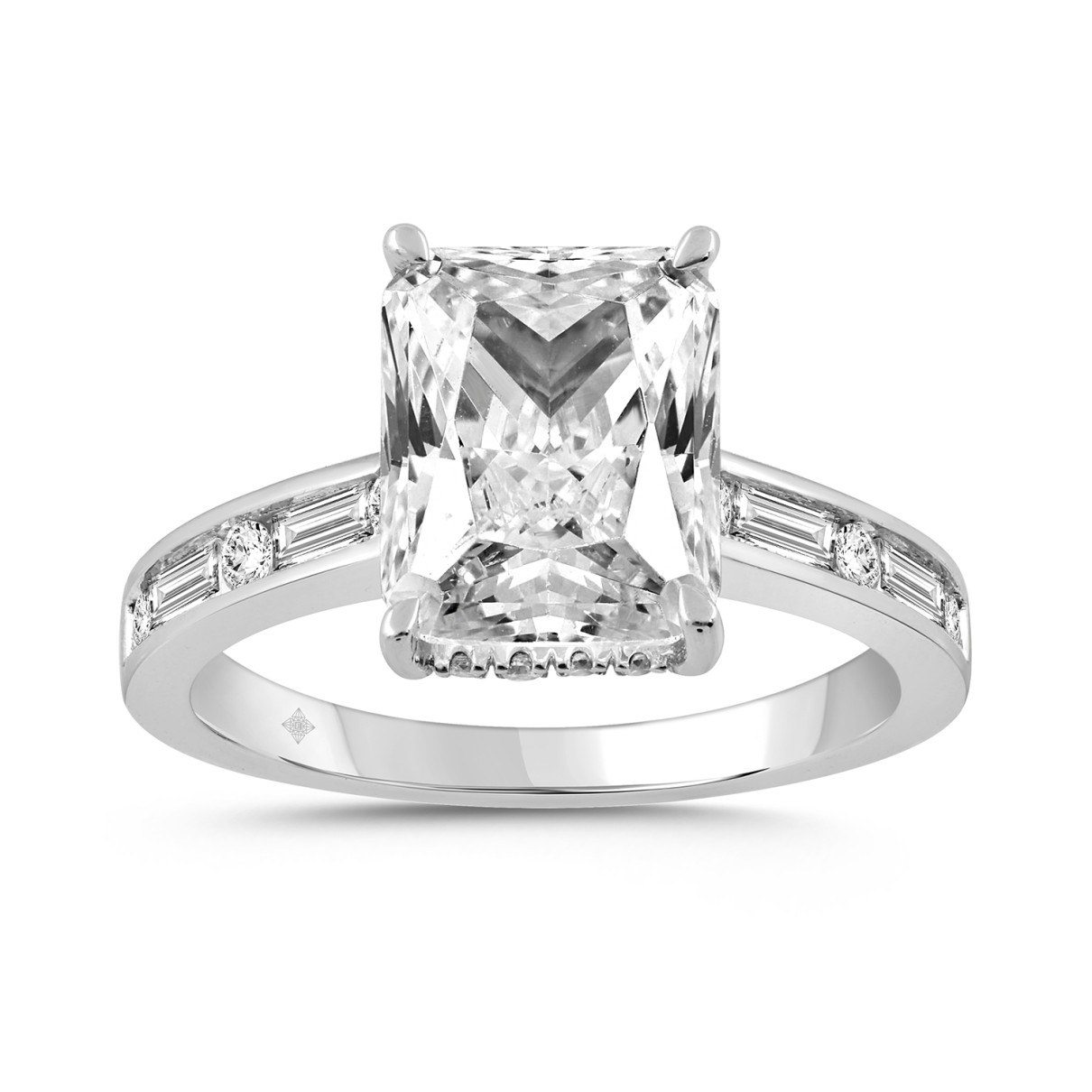 14K WHITE GOLD 3 1/2CT ROUND/BAGUETTE/RADIANT DIAM...